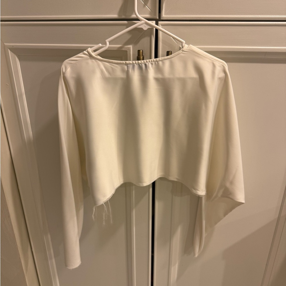 White silky long sleeve cropped blouse. Never worn size small
